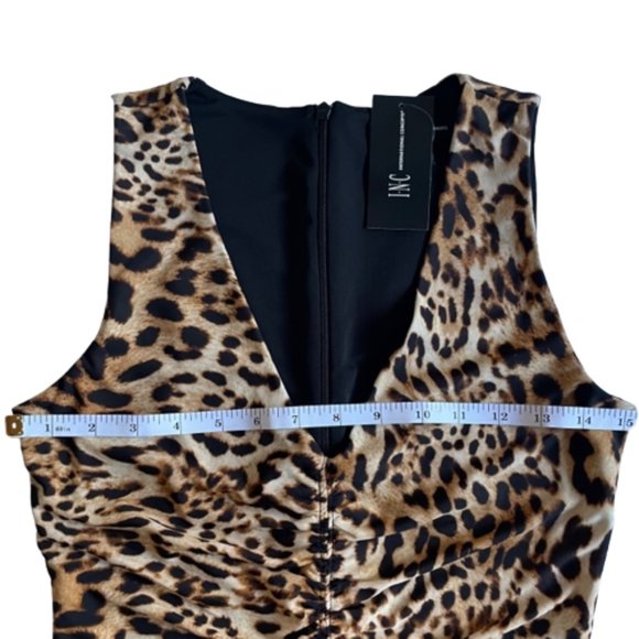 INC Bodycon Dress Size Small Cheetah Print Silhouette Sleeveless Ruched New - Picture 11 of 13